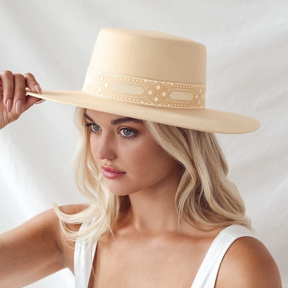 Lack of Color Sierra Ivory Wool Wide-Brimmed Boater Hat Size L